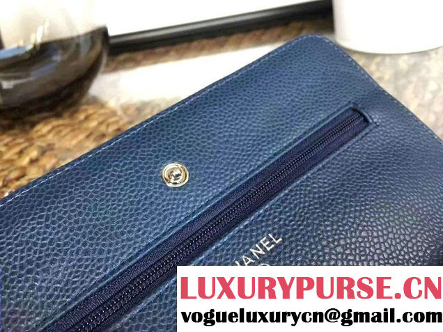 Chanel Grained Metal Wallet On Chain WOC Bag A80982 Navy Blue 2017