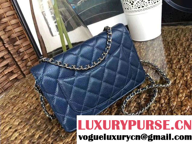 Chanel Grained Metal Wallet On Chain WOC Bag A80982 Navy Blue 2017