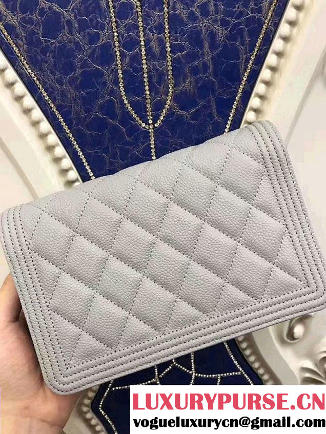Chanel Boy Wallet On Chain WOC Bag In Grained Leather Gary/Gold