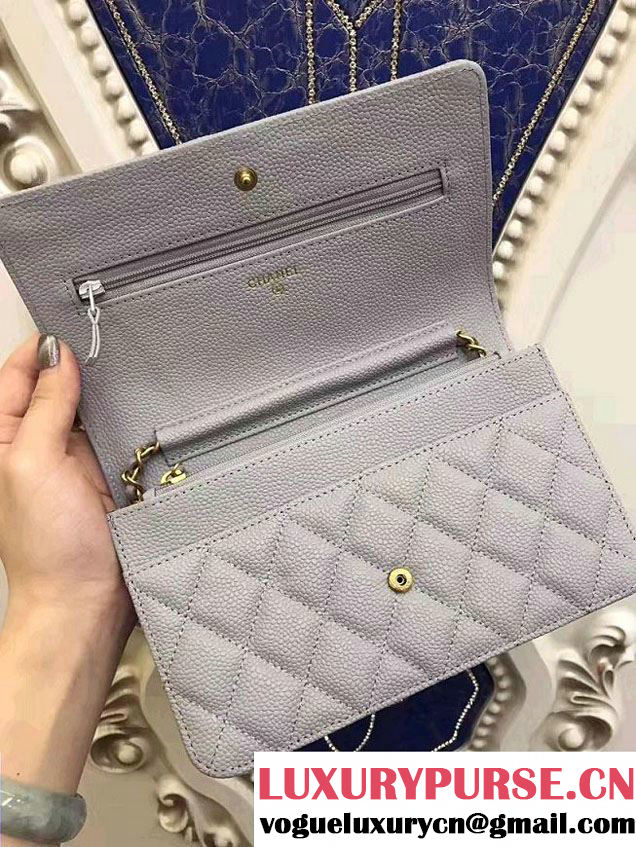 Chanel Boy Wallet On Chain WOC Bag In Grained Leather Gary/Gold