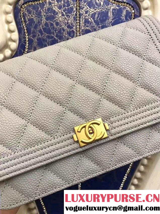 Chanel Boy Wallet On Chain WOC Bag In Grained Leather Gary/Gold