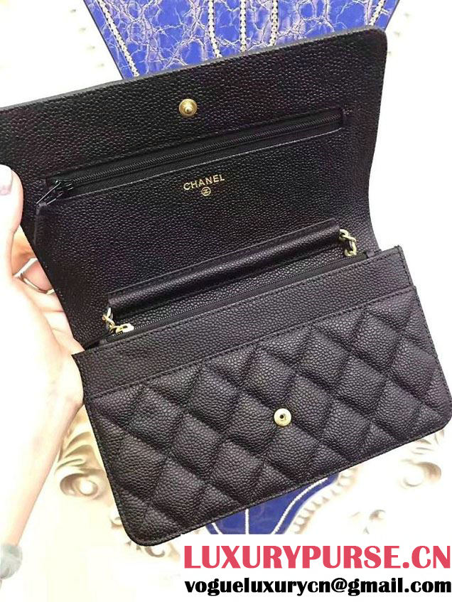 Chanel Boy Wallet On Chain WOC Bag In Grained Leather Black/Gold