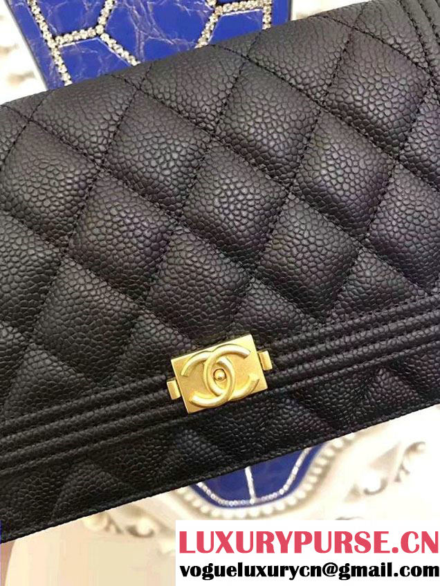 Chanel Boy Wallet On Chain WOC Bag In Grained Leather Black/Gold