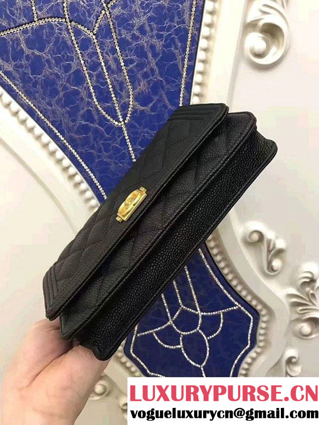 Chanel Boy Wallet On Chain WOC Bag In Grained Leather Black/Gold