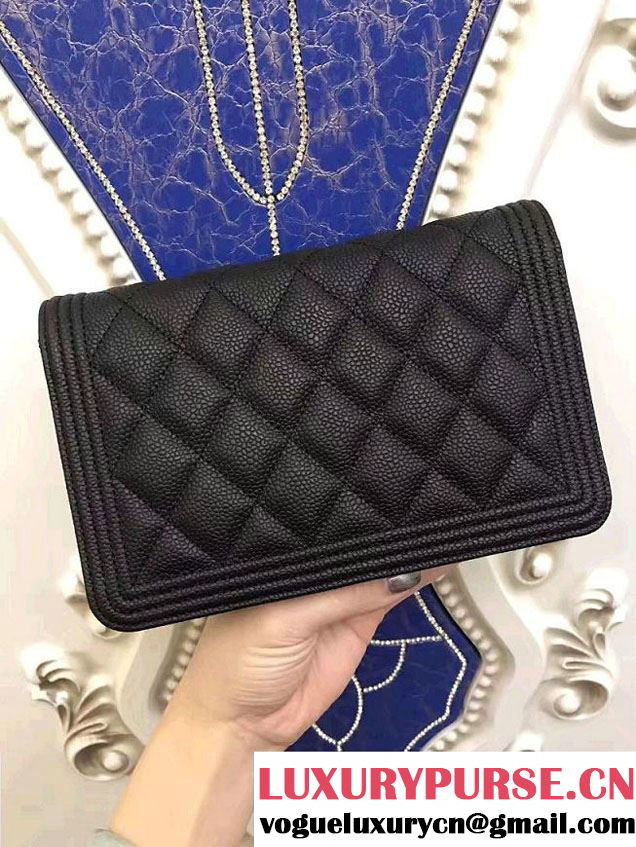 Chanel Boy Wallet On Chain WOC Bag In Grained Leather Black/Gold