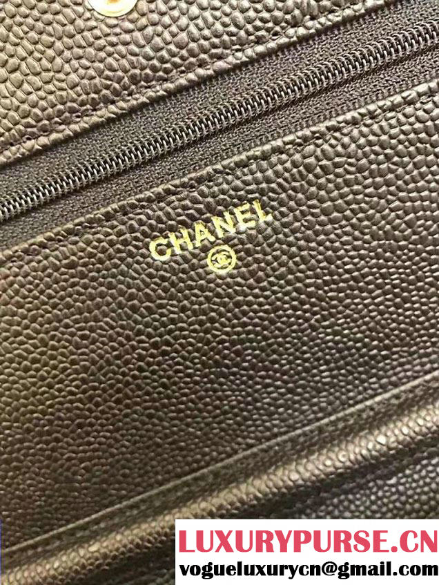Chanel Boy Wallet On Chain WOC Bag In Grained Leather Black/Gold