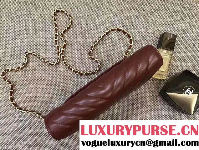 Chanel Chevron Wallet On Chain WOC Bag Burgundy