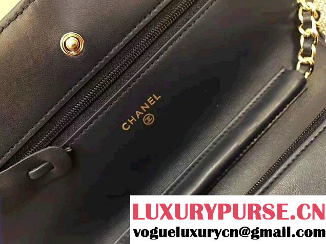Chanel Chevron Wallet On Chain WOC Bag Navy Blue/Gold