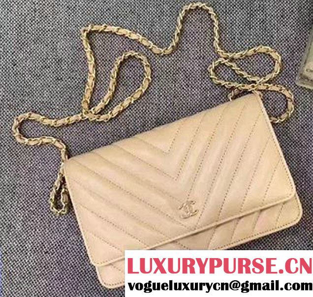 Chanel Chevron Wallet On Chain WOC Bag Beige/Gold