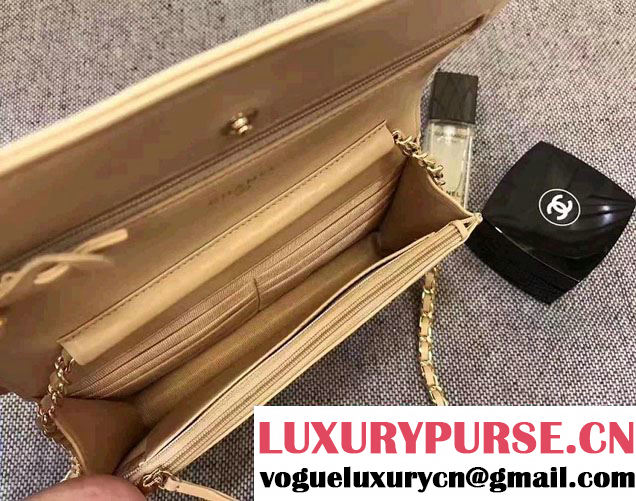 Chanel Chevron Wallet On Chain WOC Bag Beige/Gold