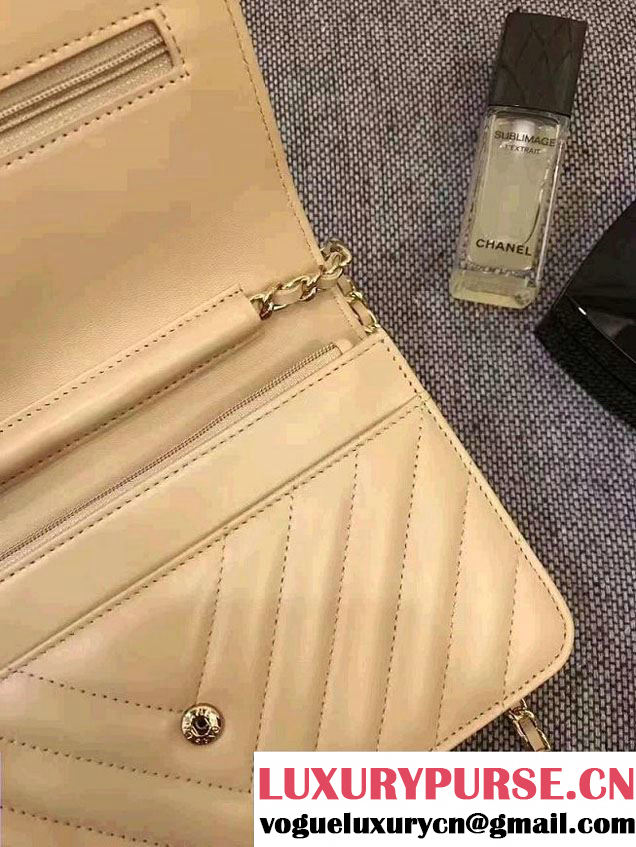 Chanel Chevron Wallet On Chain WOC Bag Beige/Gold