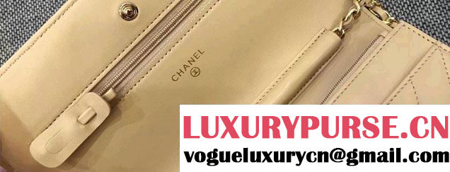 Chanel Chevron Wallet On Chain WOC Bag Beige/Gold