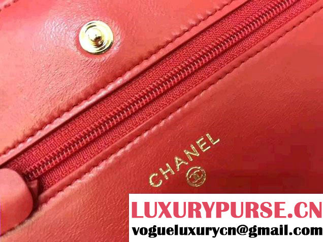 Chanel Chevron Wallet On Chain WOC Bag Red/Gold