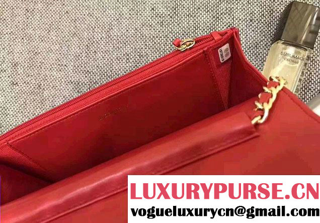 Chanel Chevron Wallet On Chain WOC Bag Red/Gold