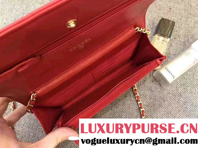 Chanel Chevron Wallet On Chain WOC Bag Red/Gold