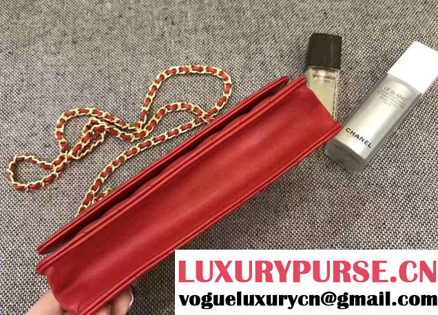 Chanel Chevron Wallet On Chain WOC Bag Red/Gold