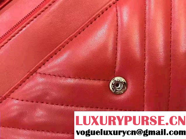 Chanel Chevron Wallet On Chain WOC Bag Red/Sliver