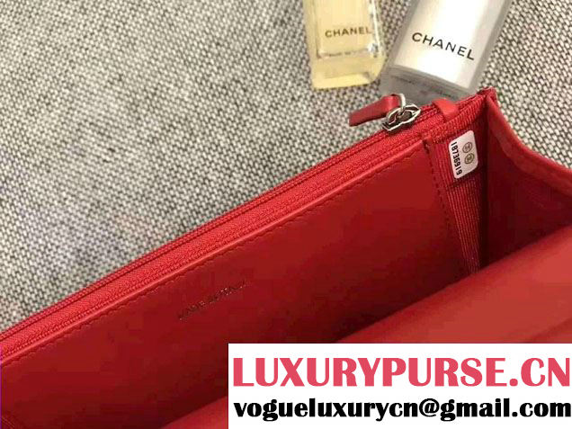 Chanel Chevron Wallet On Chain WOC Bag Red/Sliver