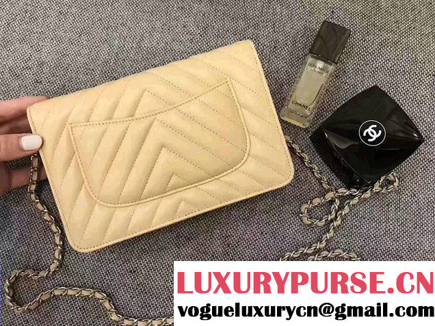 Chanel Chevron Wallet On Chain WOC Bag Beige/Sliver