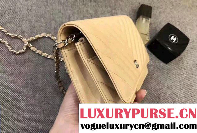 Chanel Chevron Wallet On Chain WOC Bag Beige/Sliver