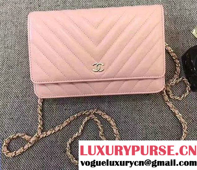 Chanel Chevron Wallet On Chain WOC Bag Pink/Gold