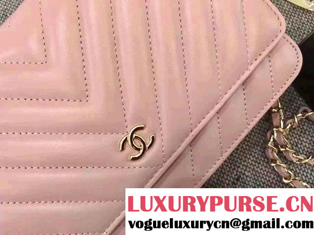 Chanel Chevron Wallet On Chain WOC Bag Pink/Gold