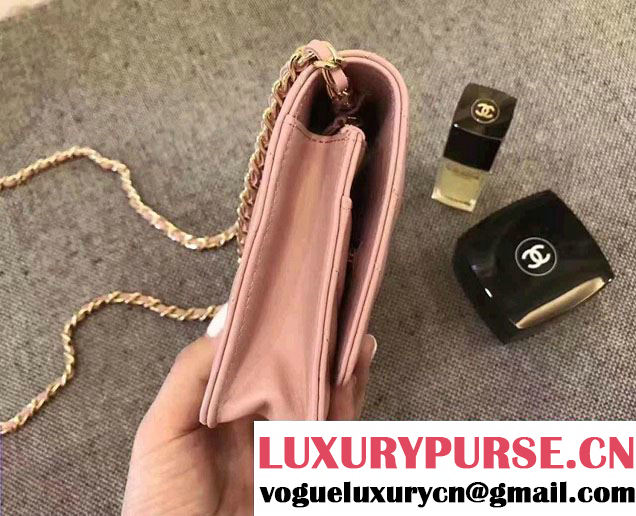 Chanel Chevron Wallet On Chain WOC Bag Pink/Gold