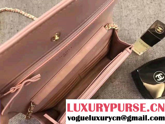 Chanel Chevron Wallet On Chain WOC Bag Pink/Gold