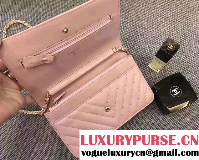 Chanel Chevron Wallet On Chain WOC Bag Pink/Gold
