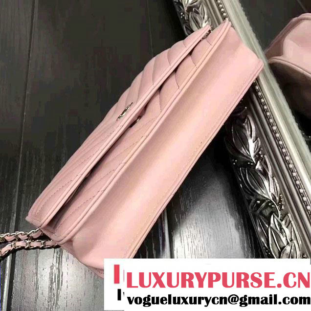 Chanel Chevron Wallet On Chain WOC Bag Pink/Sliver