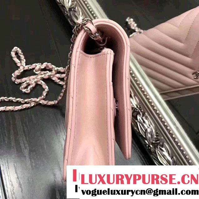 Chanel Chevron Wallet On Chain WOC Bag Pink/Sliver