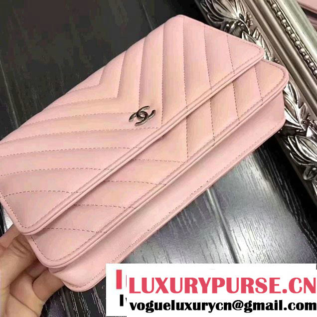 Chanel Chevron Wallet On Chain WOC Bag Pink/Sliver
