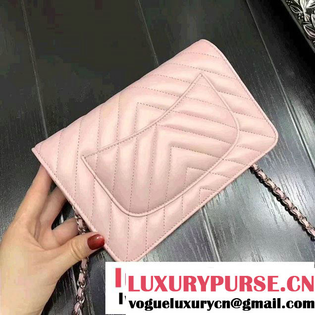 Chanel Chevron Wallet On Chain WOC Bag Pink/Sliver