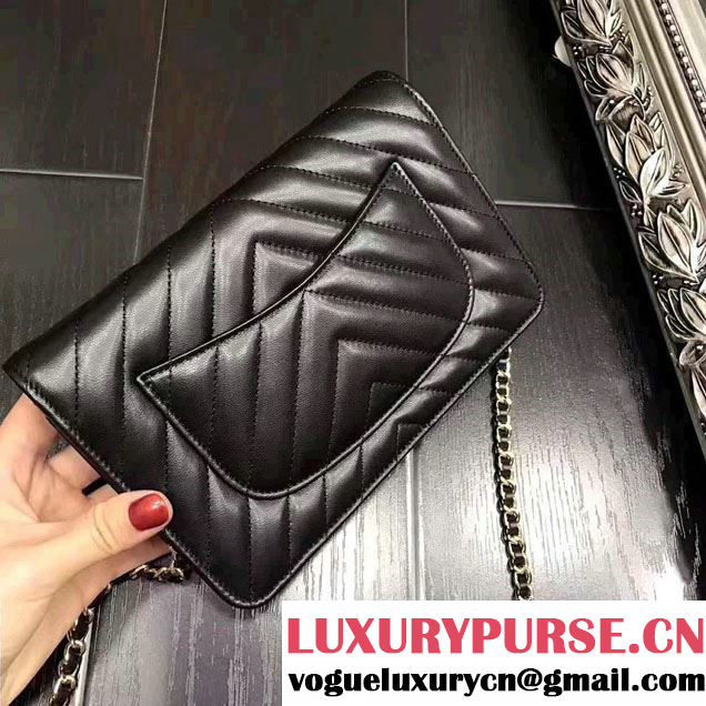Chanel Chevron Wallet On Chain WOC Bag Black/Gold