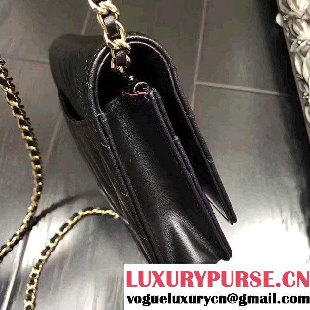 Chanel Chevron Wallet On Chain WOC Bag Black/Gold