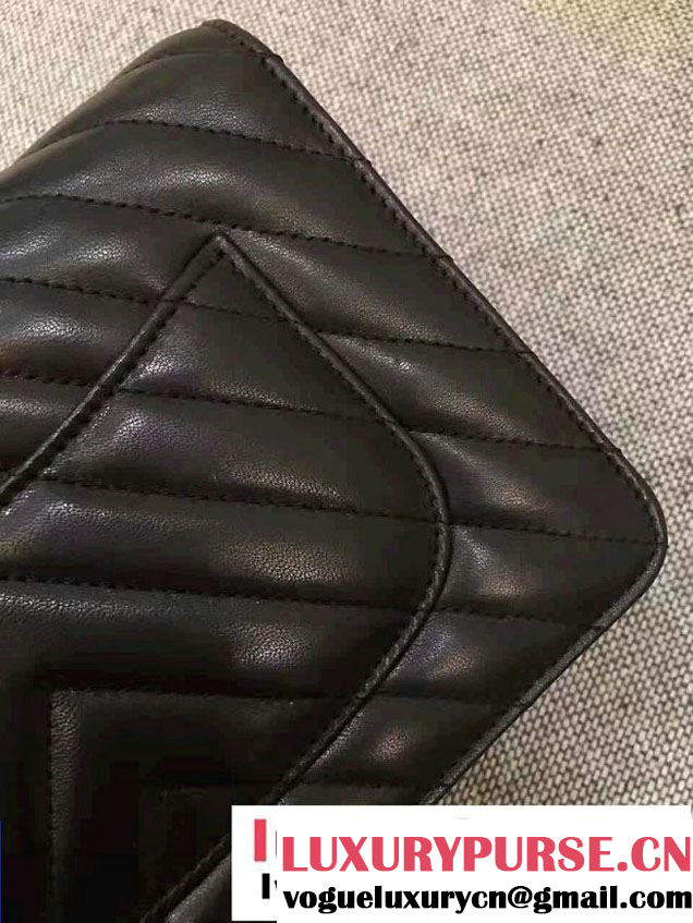 Chanel Chevron Wallet On Chain WOC Bag Black/Sliver