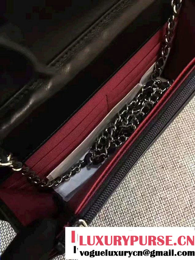 Chanel Chevron Wallet On Chain WOC Bag Black/Sliver