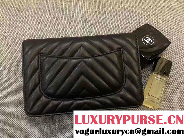 Chanel Chevron Wallet On Chain WOC Bag Black/Sliver