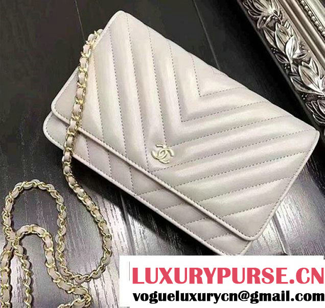 Chanel Chevron Wallet On Chain WOC Bag Gary/Gold