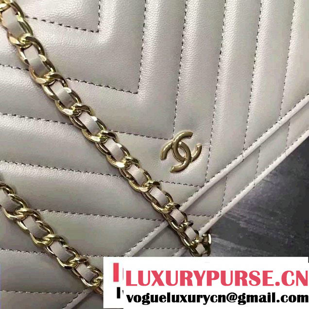 Chanel Chevron Wallet On Chain WOC Bag Gary/Gold