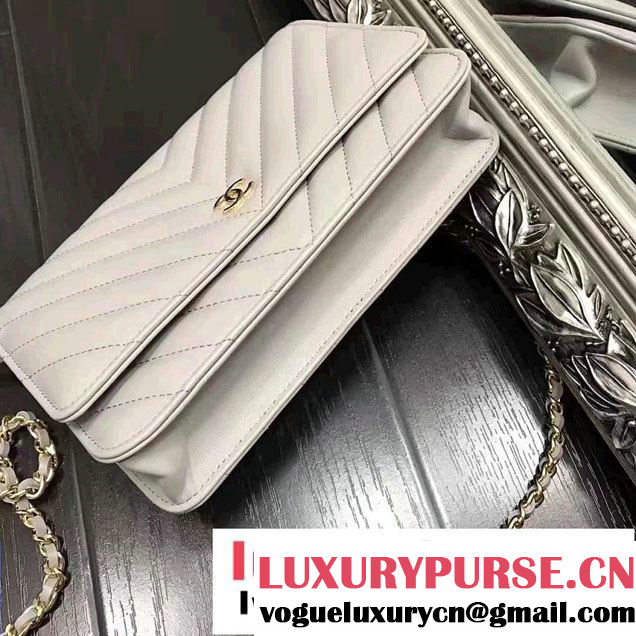 Chanel Chevron Wallet On Chain WOC Bag Gary/Gold