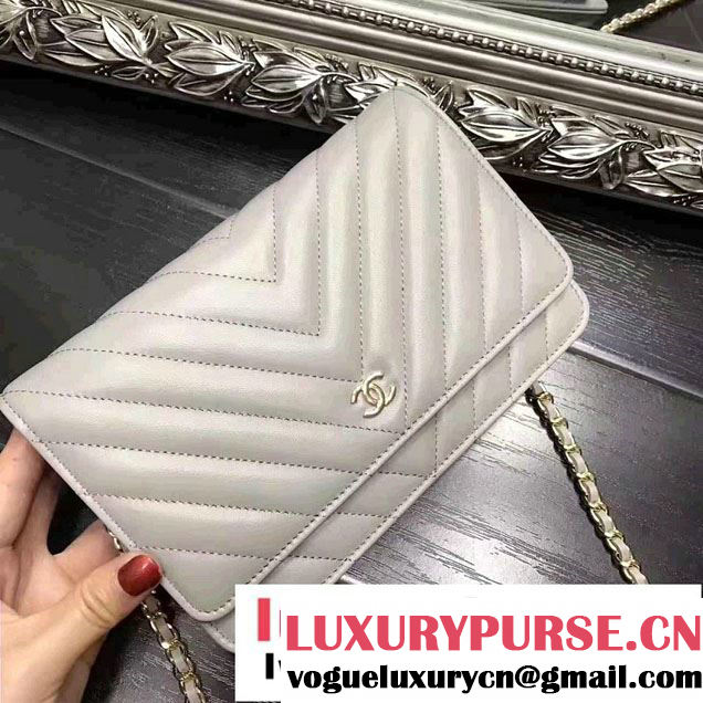 Chanel Chevron Wallet On Chain WOC Bag Gary/Gold