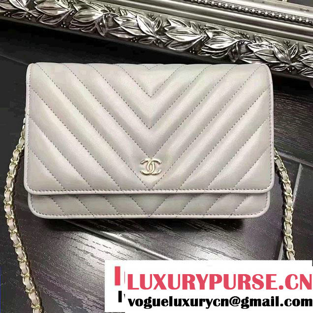 Chanel Chevron Wallet On Chain WOC Bag Gary/Gold