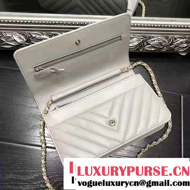 Chanel Chevron Wallet On Chain WOC Bag Gary/Gold