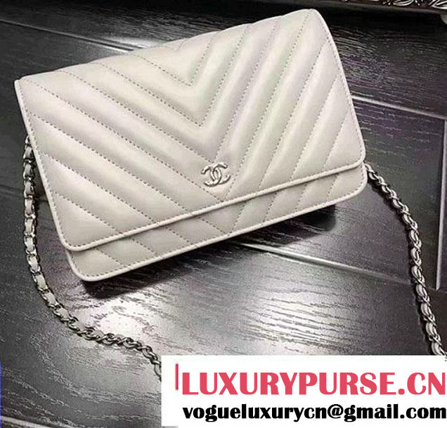 Chanel Chevron Wallet On Chain WOC Bag Gary/Sliver