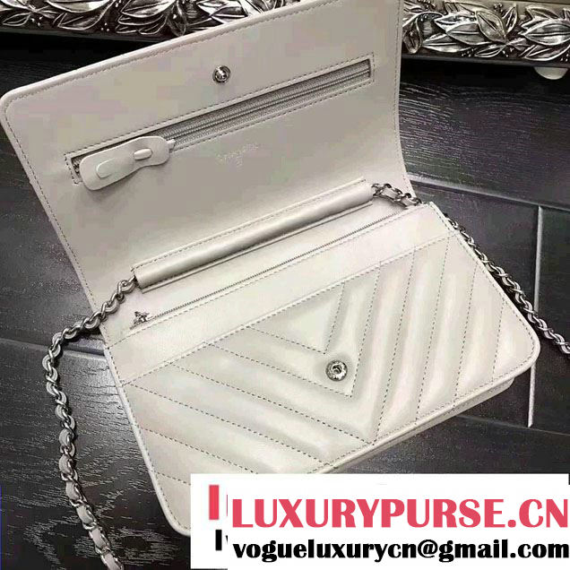 Chanel Chevron Wallet On Chain WOC Bag Gary/Sliver