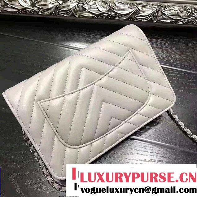 Chanel Chevron Wallet On Chain WOC Bag Gary/Sliver