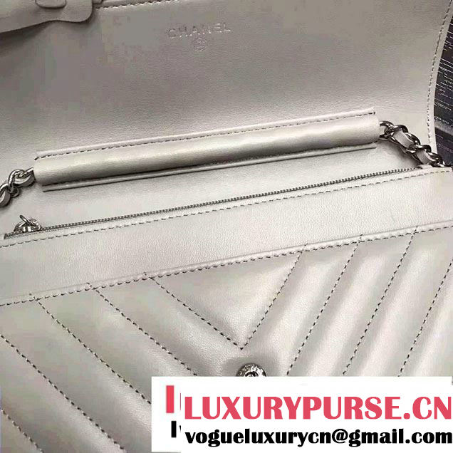 Chanel Chevron Wallet On Chain WOC Bag Gary/Sliver