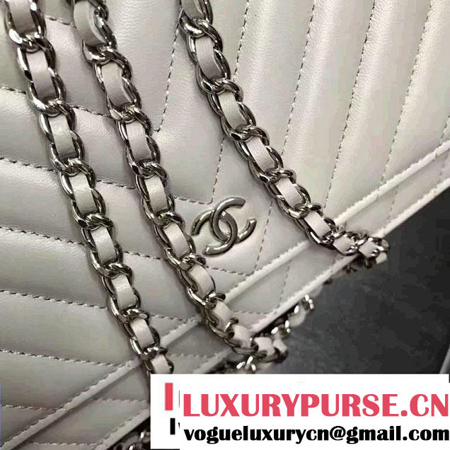 Chanel Chevron Wallet On Chain WOC Bag Gary/Sliver