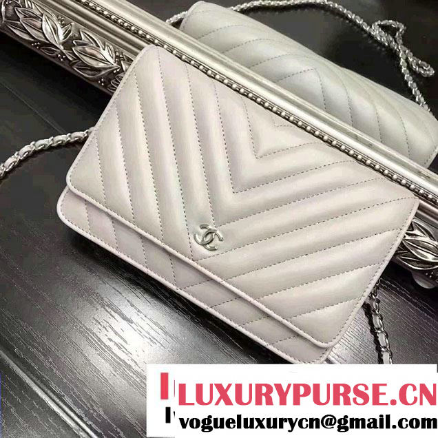 Chanel Chevron Wallet On Chain WOC Bag Gary/Sliver